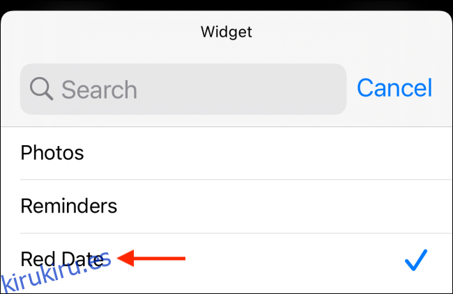 Seleccione el widget para agregar a Widgetsmith