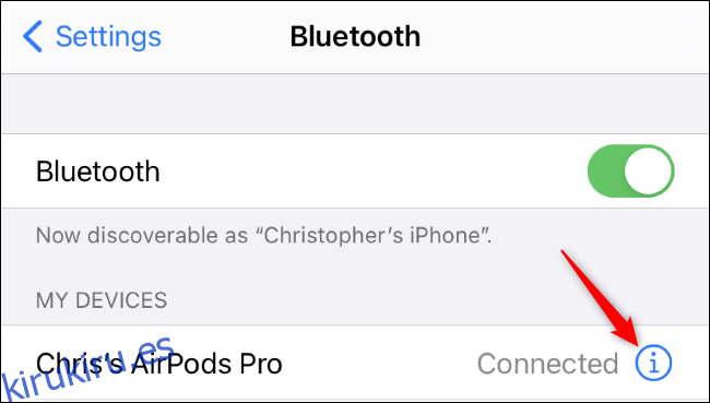 Acceder a la configuración de AirPods en un iPhone.
