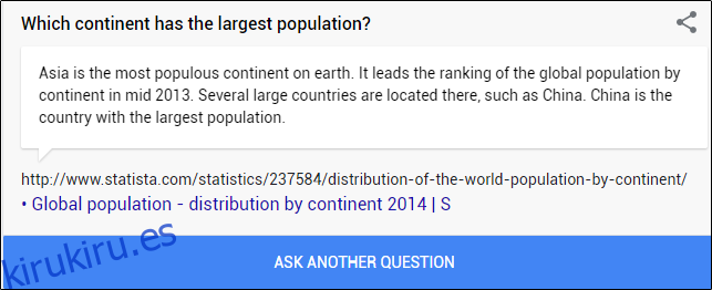 Un dato curioso sobre la población del continente en Google.
