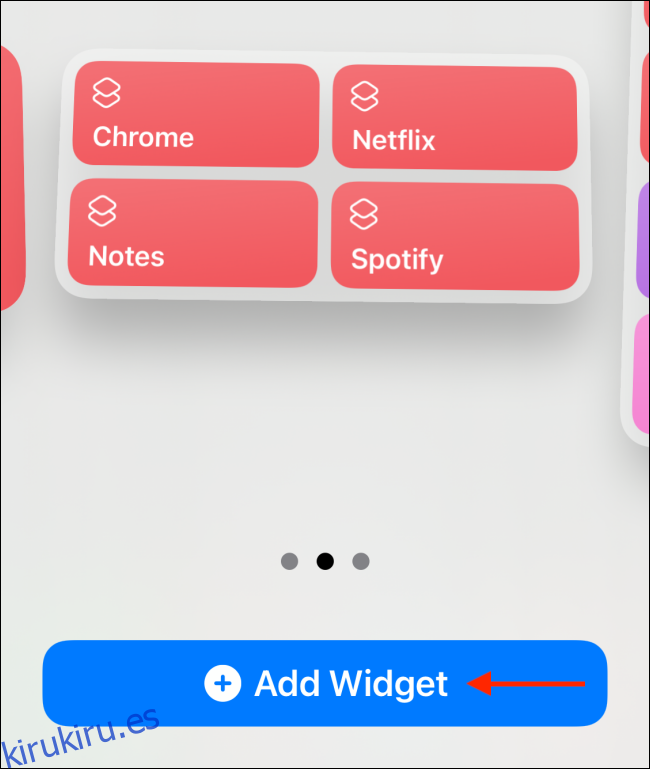 Toque Agregar widget desde el widget de accesos directos medianos