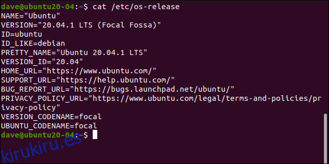 cat / etc / os-release en una ventana de terminal.