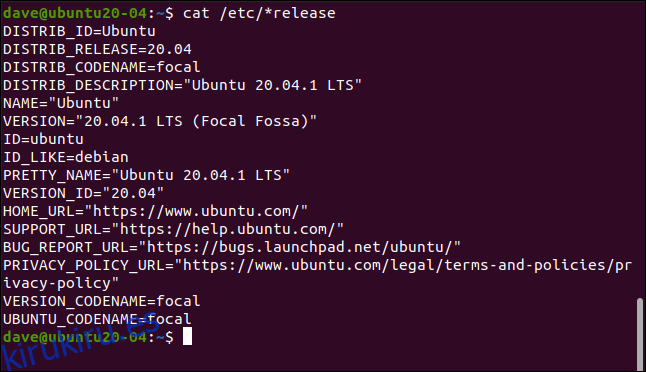 cat / etc / * release en una ventana de terminal.