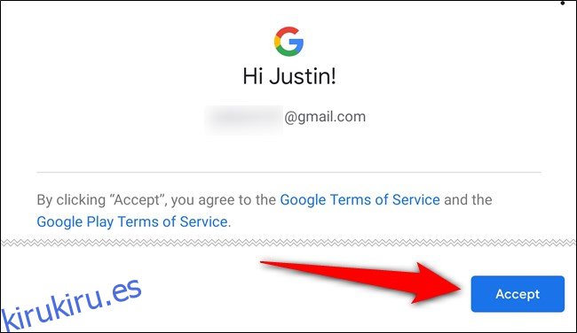 Acepta los términos de servicio de Google