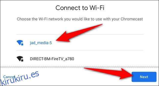 Elija la red Wi-Fi, toque el 