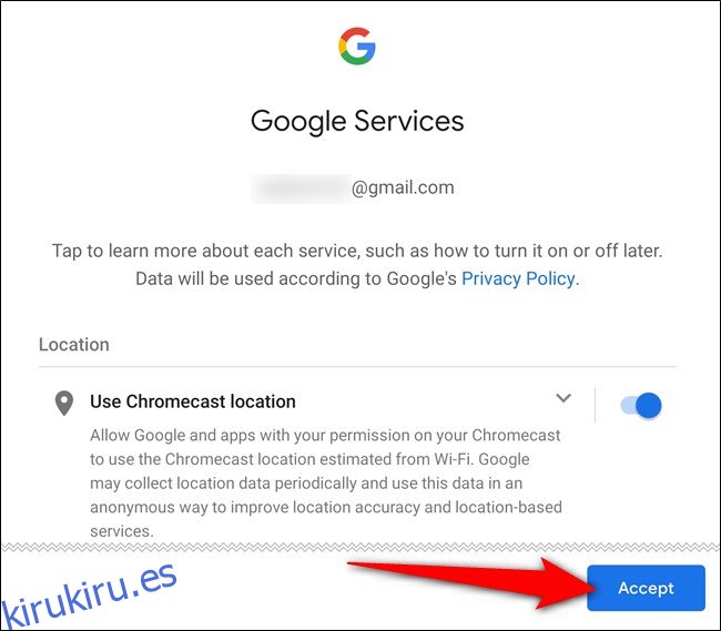 Habilite los servicios de Google y toque 