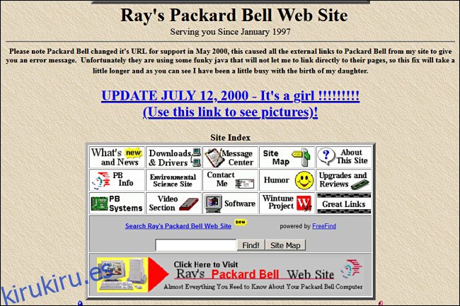 Sitio web de Ray's Packard Bell en GeoCities.