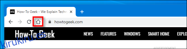 El icono de la barra de herramientas de la página de inicio en Google Chrome.