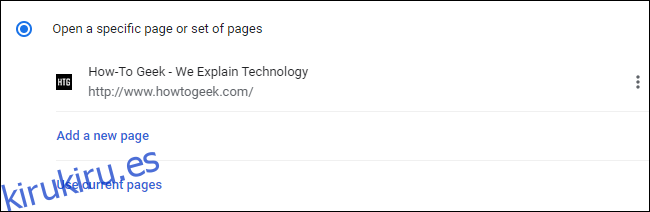 Examinar la página de inicio que ha agregado a la configuración de Google Chrome