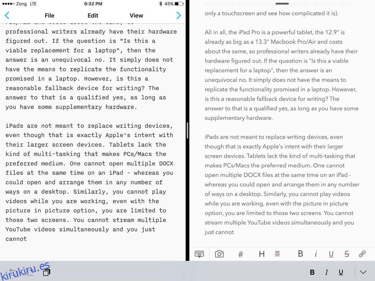 Escritura en múltiples ventanas en iPad Pro