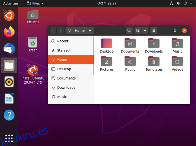 Administrador de archivos Nautilus de Ubuntu en un escritorio Ubuntu 20.04