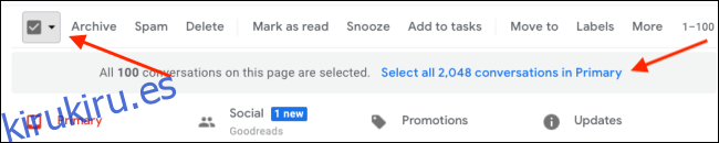 Seleccione todos los correos electrónicos en Gmail para marcar como leídos