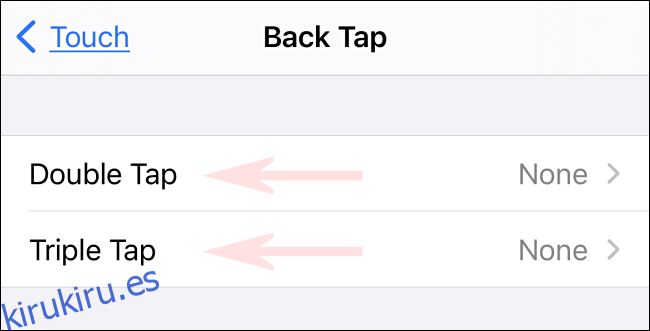 En la configuración de Back Tap, seleccione 