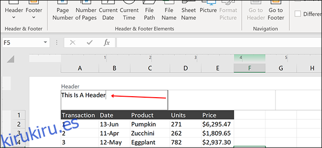 Escribir un encabezado de hoja de cálculo en Excel