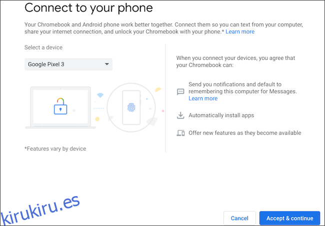 Seleccione el teléfono Android para conectarse a Chromebook