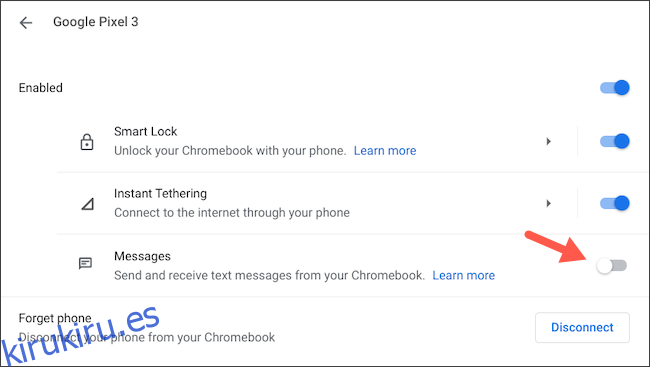 Desconectar los mensajes de Android de Chromebook