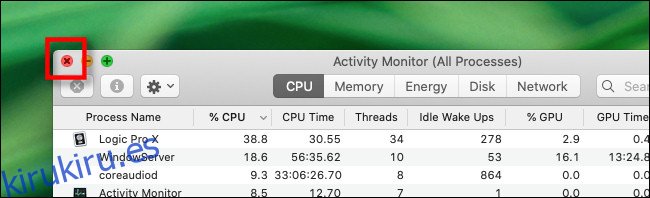 Cierre la ventana Monitor de actividad en Mac.
