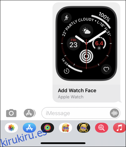 Compartir una esfera de Apple Watch en la aplicación de mensajes del iPhone