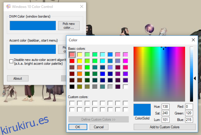 Controles de color de Windows 10