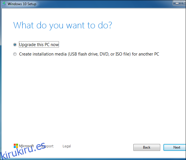 Usar la herramienta de configuración de Windows 10 para actualizar un sistema Windows 7.