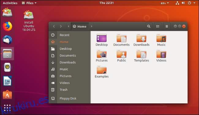 El administrador de archivos Nautilus en un escritorio Ubuntu Linux.