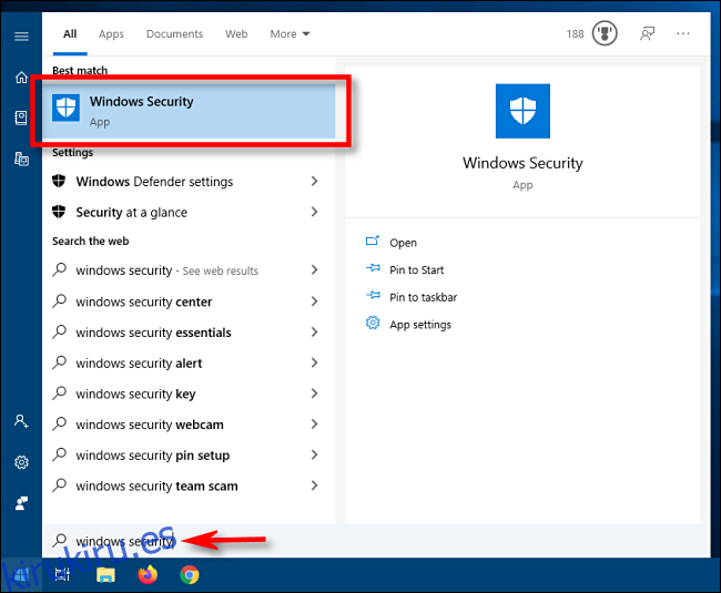 Inicie Seguridad de Windows desde el menú Inicio en Windows 10