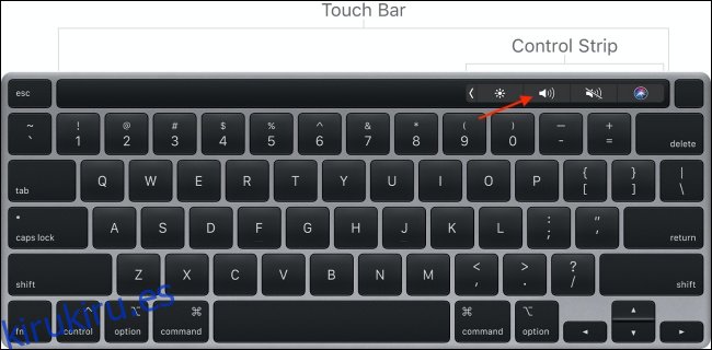 Cambiar el volumen en Mac usando la barra táctil