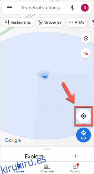 Presiona el ícono de la diana en la parte inferior derecha para mostrar tu ubicación en Google Maps