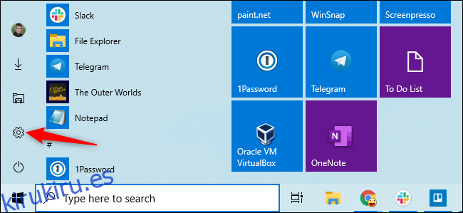 Abrir configuración desde el menú Inicio de Windows 10