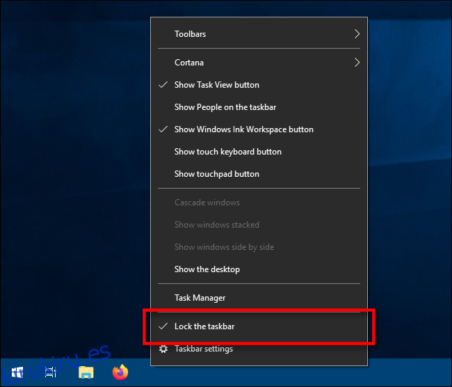 Seleccione Bloquear la barra de tareas en Windows 10
