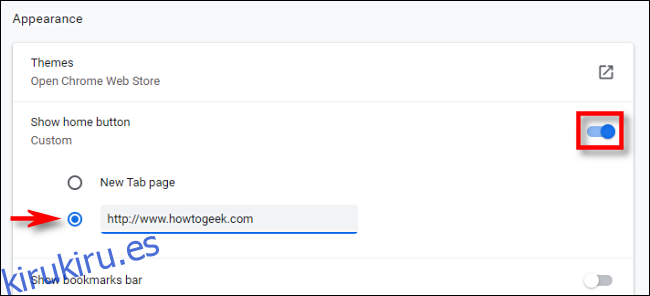 Configuración de una página de inicio en Google Chrome.