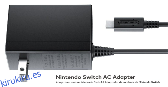 El adaptador de CA oficial de Nintendo Switch.