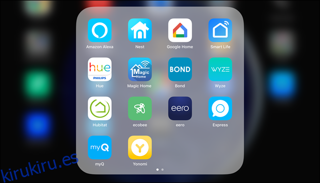 Menú de la aplicación iOS, que muestra Alexa, Google, Philips, Smart Life, Magic Home y más.