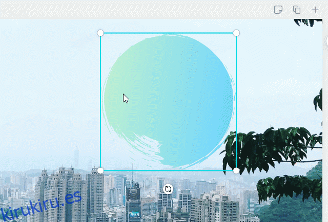 Un GIF animado que muestra un elemento degradado que se cambia de tamaño y se reubica en Canva.