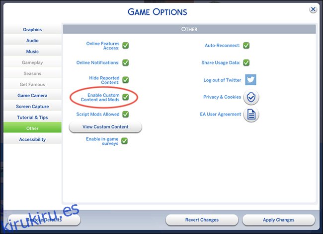 Los Sims 4 Mods Habilitar