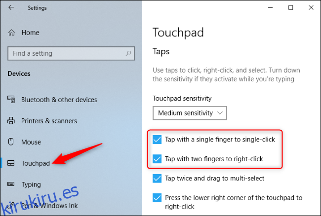 Deshabilitar tocar para hacer clic en la aplicación Configuración de Windows 10.