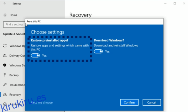 Eliminación de bloatware preinstalado del fabricante al restablecer una PC en Windows 10.