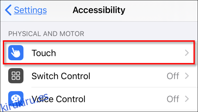 Toque Touch en Configuración en iPhone o iPad