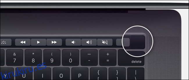 Botón de encendido en MacBook Pro con modelo Touchbar