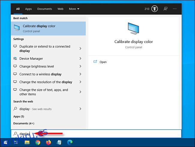 Búsqueda de configuraciones usando el menú Inicio de Windows 10.