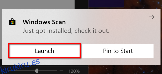Iniciar la notificación de la aplicación de escaneo de Windows