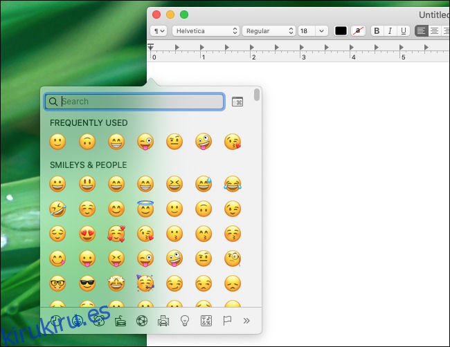Ventana del selector de emojis de Mac