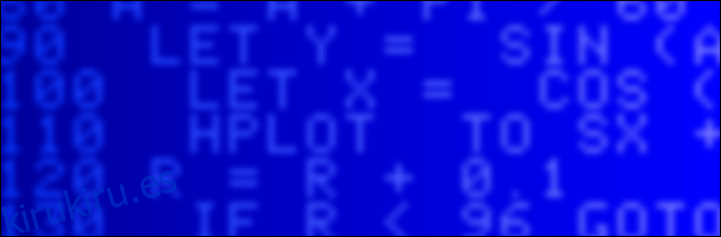 Faint lines of code on a blue background (an artist's interpretation of Applesoft BASIC).
