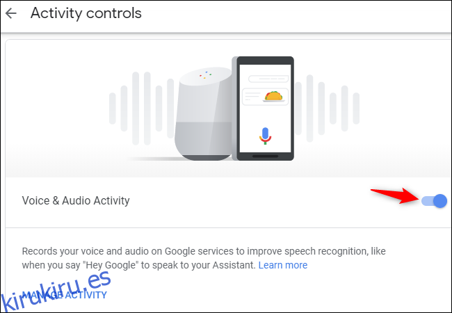 Desactivar la recopilación de grabaciones de voz del Asistente de Google