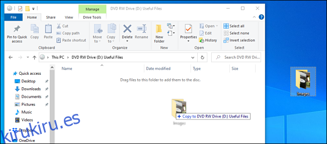 Copiar archivos a un disco del sistema de archivos en vivo en Windows 10.