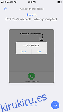 Paso 1 del tutorial para grabar una llamada saliente en la aplicación Rev.