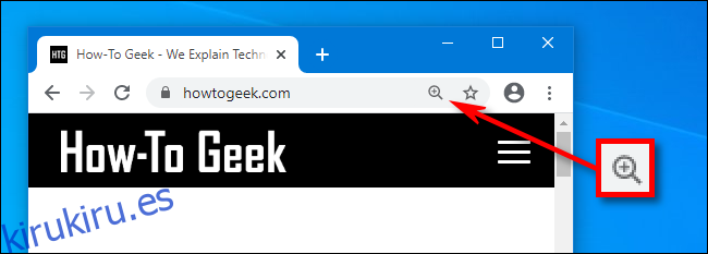 Mientras usa Zoom en Chrome, aparecerá un ícono de lupa en la barra de direcciones