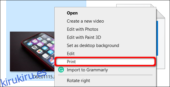 Seleccione Imprimir en Windows 10