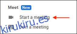 Sección de Google Meet en la barra lateral de Gmail