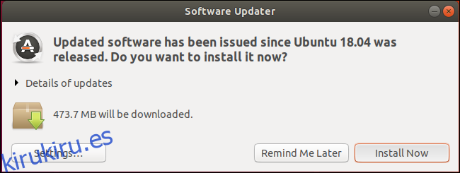 Aplicación de actualización de software en Ubuntu 18.04