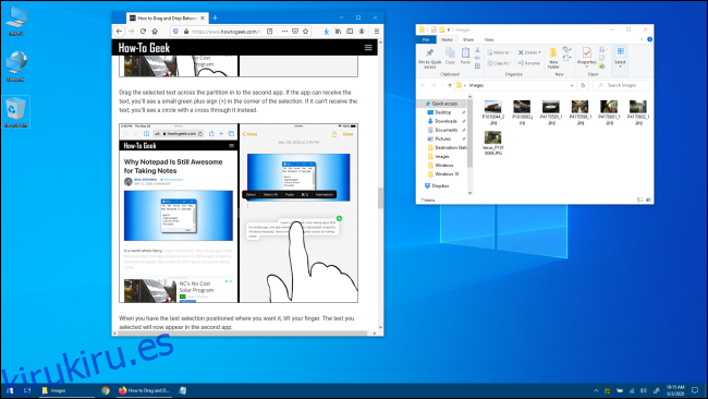 Escritorio de Windows 10 con Windows de aplicación